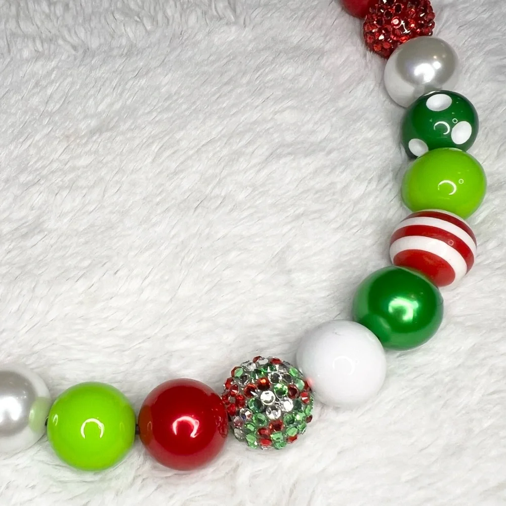 Festive Christmas Holiday Beaded Dog Collar Necklace Size Extra Large - 22 inch